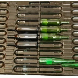 Bandeja de 36 botellas cónicas de vino