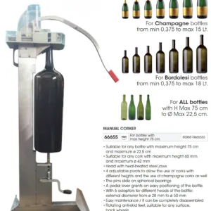 Taponadora botellas pequeños y grandes formatos manual para vino y espumosos